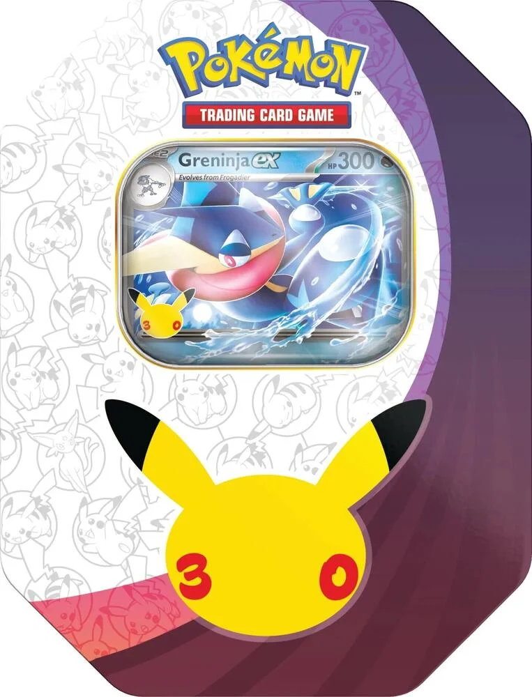 Tin collector Pokémon 30th Celebration anglaise scellée, fond studio clair